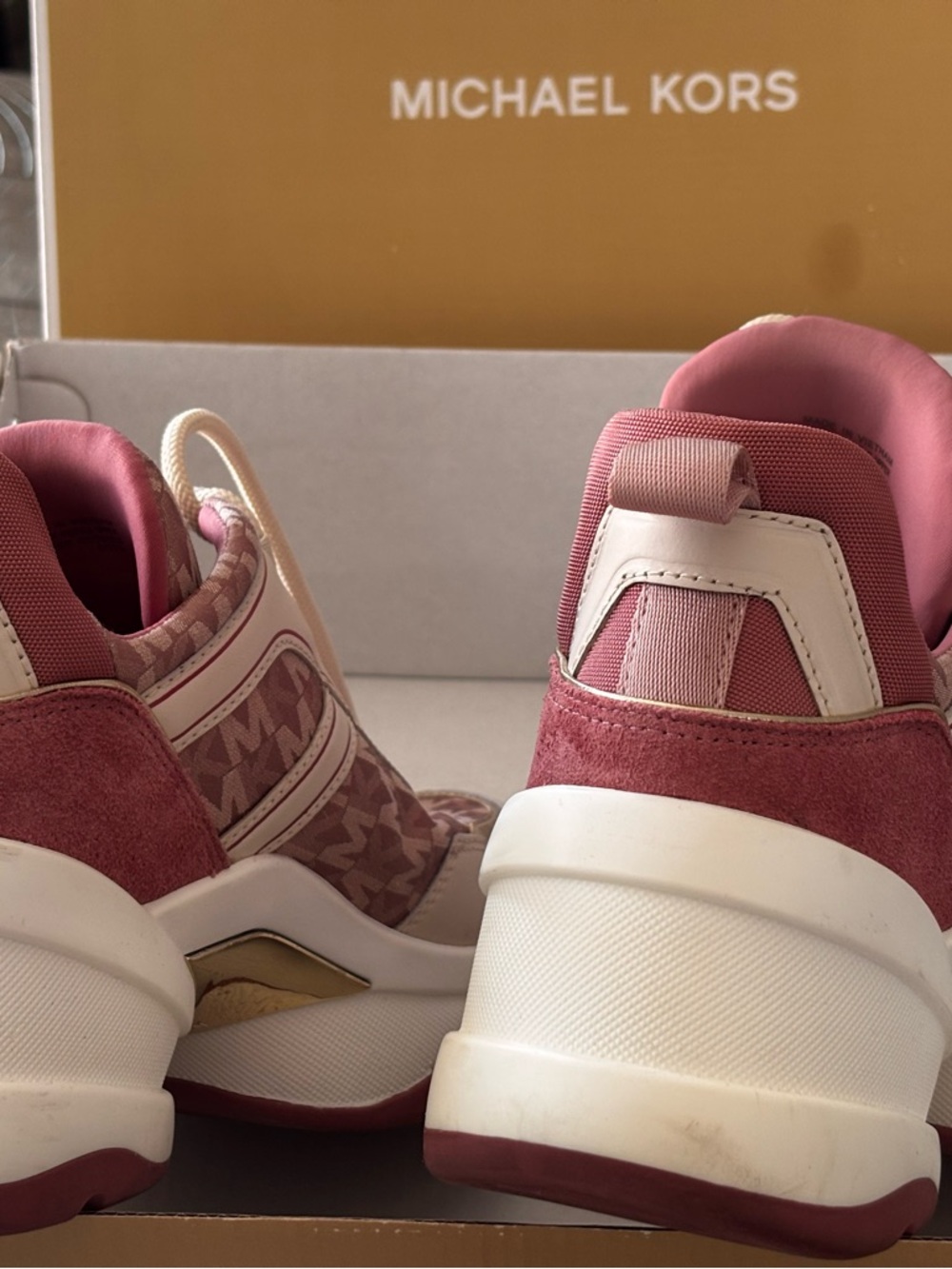 Michael Kors Blush Pink and Gold Olympia Trainer Platform Sneakers - Picture 5 of 8